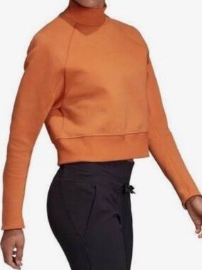 Adidas Cropped Sweatshirt XS Orange High Neck Pullover Logo Casual